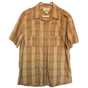 American Rag Shirt Men Large‎ L Button Front Brown Plaid Collared Pocket